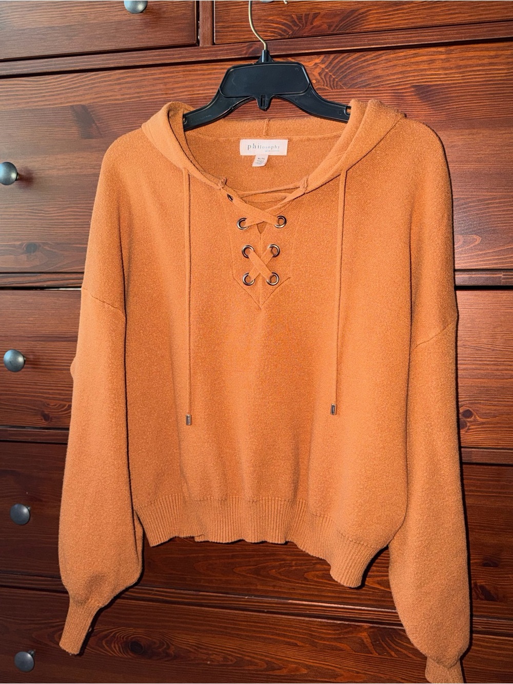 Philosophy Republic Lace-Up Hooded Sweater - Camel / Burnt Orange
